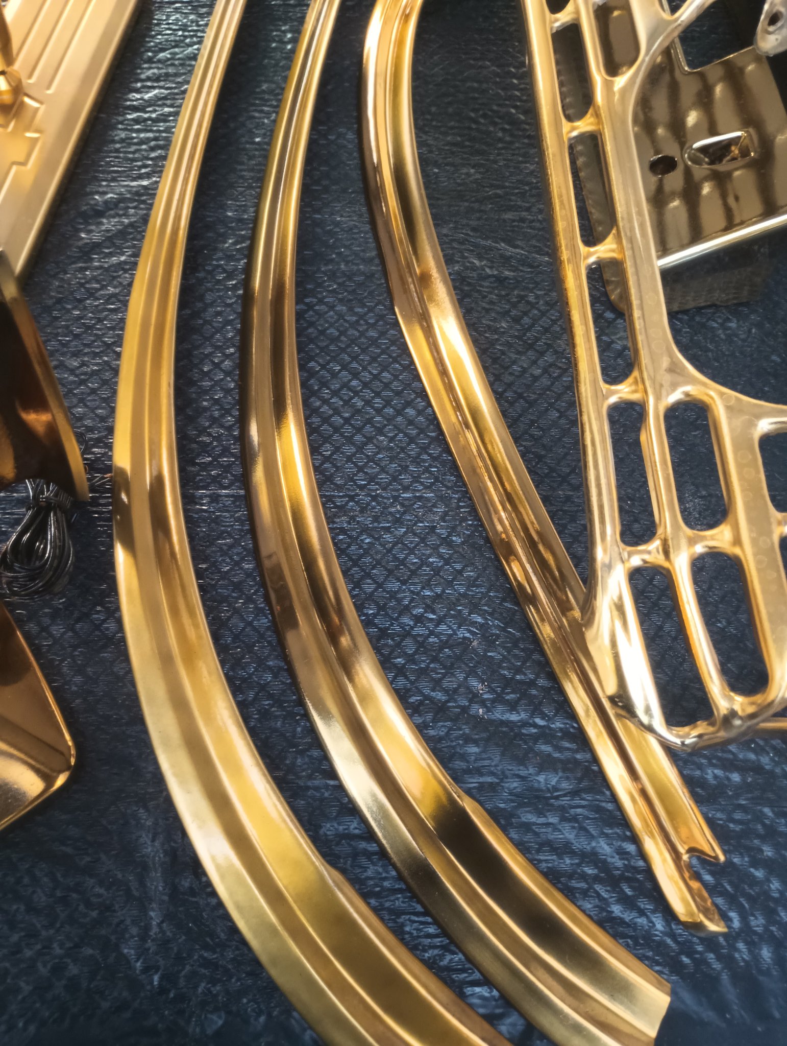 ChromeKarats gold plating work — Gold Motorcycle Fender & Parts Spread